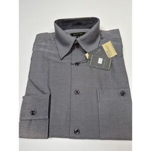 Cotton Reel Dress Shirt Mens S Silver Herringbone 100% Cotton Twill Long Sleeve